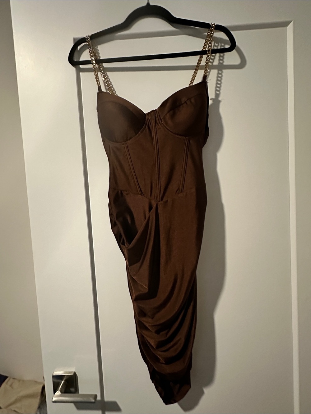 Brown Chain-Strap Bustier Mini/ Midi Dress